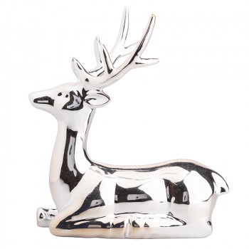 FIGURKA PORCELANOWA RENIFER 15X9,5X19,5 CM SREBRNY