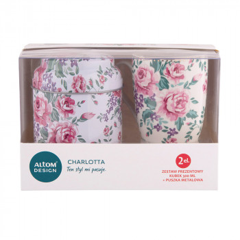 Zestaw prezentowy Charlotta - kubek porcelanowy 300ml jasny z puszką 9x11,5cm n/n bz, EAN: 5904252331422
