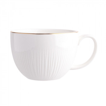 Filiżanka do kawy i herbaty ze spodkiem porcelanowa Alessia Złota Linia kremowa 250 ml