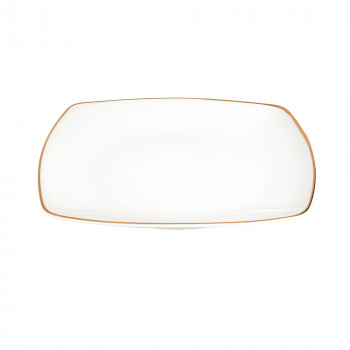 Talerz deserowy porcelanowy MariaPaula Moderna Gold biały 20,5 cm kwadratowy