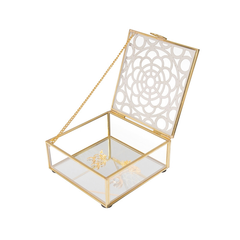 Szkatułka na biżuterię szklana Golden Honey 12 x 12 cm