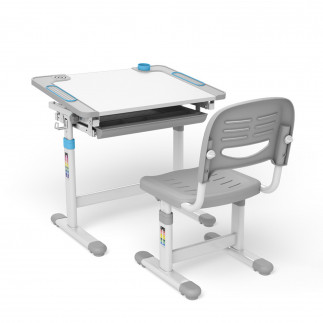 Ergonomiczne biurko dla dzieci z ręczną regulacją wysokości oraz krzesłem ergo office, niebieskie, max 75kg, er-418