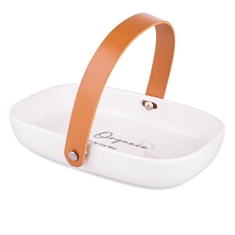 Organic Owalne Naczynie Porcelanowe ze Skórzaną Rączką 20x14 cm n/n bz, EAN: 5907508168582