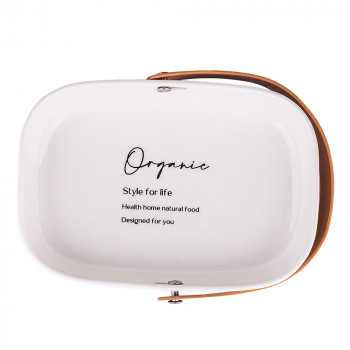 ORGANIC NACZYNIE PORCELANOWE OWALNE ZE SKÓRZANĄ RĄCZKĄ 20X14X4 CM