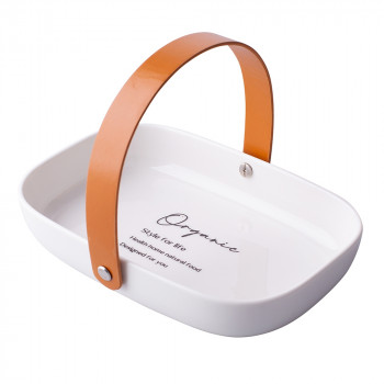ORGANIC NACZYNIE PORCELANOWE OWALNE ZE SKÓRZANĄ RĄCZKĄ 20X14X4 CM