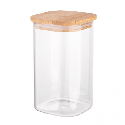 Słoik / pojemnik szklany na produkty sypkie z bambusową pokrywką 1350 ml