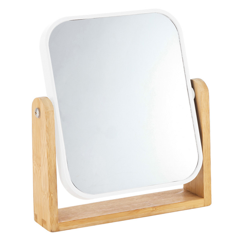 Lusterko prostokątne białe z plastiku i bambusa 18x4,5x21 cm do łazienki EAN: 5907508183134
