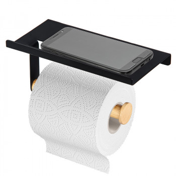 Uchwyt na papier toaletowy z podstawką pod telefon czarny