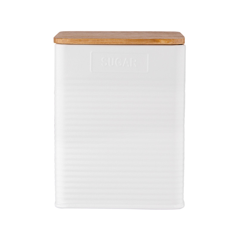 Puszka kwadratowa z pokrywą bambusową loft biała 11x11x14 cm - EAN: 5904252316405