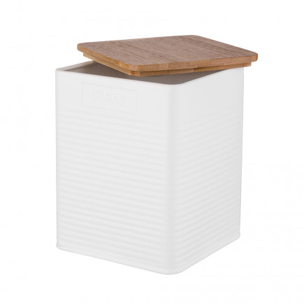 Puszka kwadratowa z pokrywą bambusową loft biała 11x11x14 cm - EAN: 5904252316405