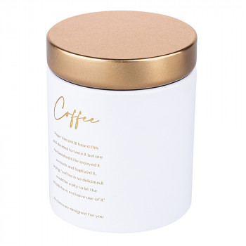 Puszka / pojemnik na kawę ze złotą pokrywą biała COFFEE