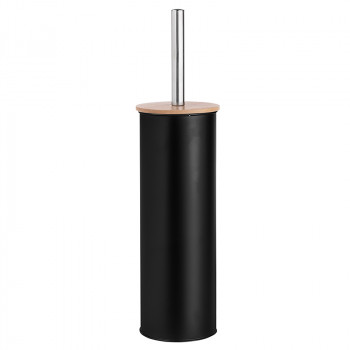 SZCZOTKA DO WC W METALOWEJ OSŁONIE Z POKRYWĄ BAMBUSOWĄ 9,5X26,5X38 CM CZARNA (ŁAZIENKA)