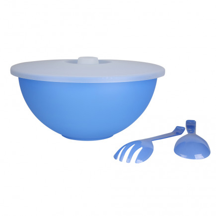 Miska plastikowa z pokrywą + łyżka i widelec do sałaty Sagad 3,6 l niebieska